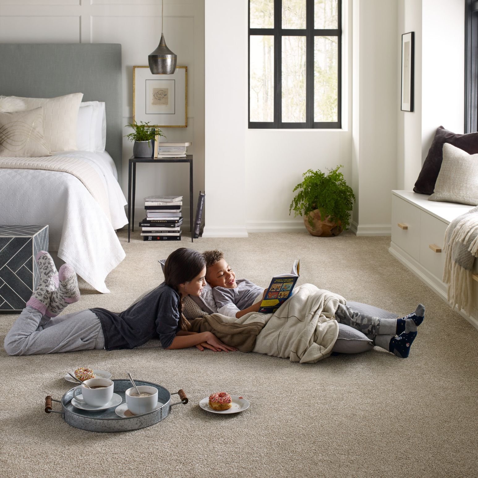 Kids reading on bedroom carpet from Carpet & Flooring By Denny Lee in Abingdon, MD